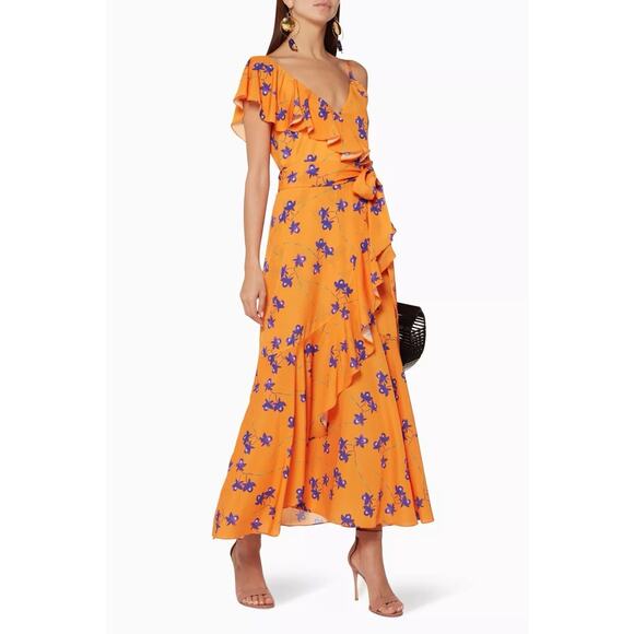 BORGO DE NOR Orange Isadora Ruffled Dress UK Size 12 US 8 - Picture 1 of 13